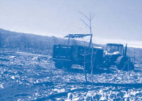 Figure 2. Standard spreading equipment was tailored significantly to apply a mushroom-based amendment directly onto the rocky soil surface of Blue Mountain�s OU 1.