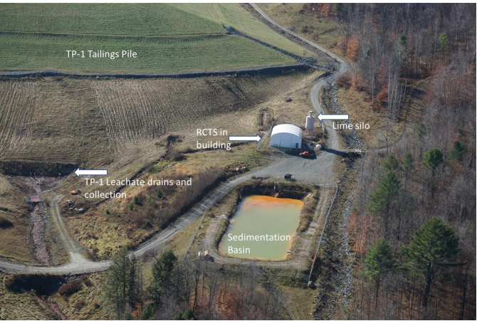 Aerial view of RCTS treatment building and sedimentation basin