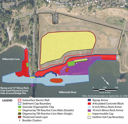 Aerial schematic of multi-component containment system operating at the McCormick & Baxter site.