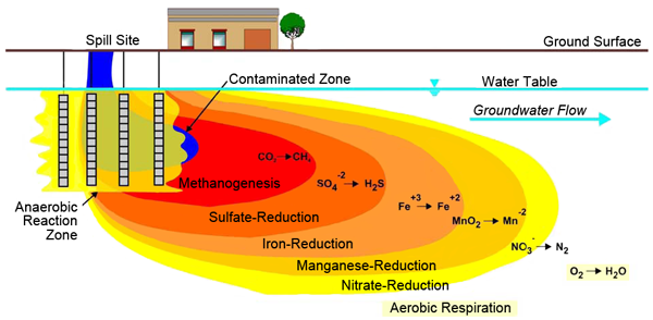 Figure 1. Redox zones of a typical contaminant plume (Source: Parsons 2004).